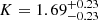 $ K = 1.69^{+0.23}_{-0.23} $