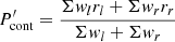 $$ \begin{aligned} P_{\rm cont}^{\prime } = \frac{\Sigma w_l r_l + \Sigma w_r r_r}{\Sigma w_l + \Sigma w_r} \end{aligned} $$