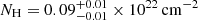 $ N_{\mathrm{H}} = 0.09_{-0.01}^{+0.01} \times 10^{22} \, \mathrm{cm}^{-2} $