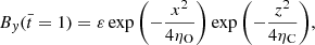 $$ \begin{aligned} B_{y}(\bar{t}=1)&= \varepsilon \exp {\left(-\frac{x^{2}}{4\eta _{\rm O}}\right)}\exp {\left(-\frac{z^{2}}{4\eta _{\rm C}}\right)}, \end{aligned} $$