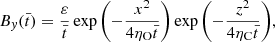 $$ \begin{aligned} B_{y}(\bar{t})&= \frac{\varepsilon }{\bar{t}}\exp {\left(-\frac{x^{2}}{4\eta _{\rm O} \bar{t}}\right)}\exp {\left(-\frac{z^{2}}{4\eta _{\rm C}\bar{t}}\right)}, \end{aligned} $$