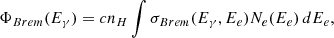 $$ \begin{aligned} \Phi _{Brem}(E_\gamma ) = c{n_H}\int \sigma _{Brem}(E_\gamma , E_e)N_e(E_e)\,dE_e ,\end{aligned} $$