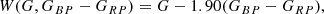 $$ \begin{aligned} W(G, G_{BP} - G_{RP})=G - 1.90(G_{BP}-G_{RP}), \end{aligned} $$