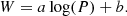 $$ \begin{aligned} W = a\log (P)+b. \end{aligned} $$