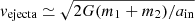 $ v_{\mathrm{ejecta}}\simeq \sqrt{2 G (m_1+m_2)/a_{\mathrm{in}}} $