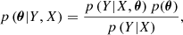 $$ \begin{aligned} p \left(\boldsymbol{\theta } | Y, X \right) = \frac{p \left( Y | X, \boldsymbol{\theta } \right) p( \boldsymbol{\theta })}{p \left( Y | X \right)} ,\end{aligned} $$