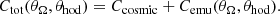 $$ \begin{aligned} C_{\mathrm{tot}}(\theta _{\Omega },\theta _{\rm hod}) = C_{\mathrm{cosmic}} + C_{\mathrm{emu}}(\theta _{\Omega },\theta _{\rm hod}). \end{aligned} $$