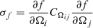 $ \sigma_f = \frac{\partial f}{\partial \Omega_i} C_{{\Omega}_{ij}} \frac{\partial f}{\partial \Omega_j} $