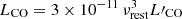 $ L_{\mathrm{CO}}=3\times10^{-11}\,\nu_{\mathrm{rest}}^{3}L{{\prime}}_{\mathrm{CO}} $