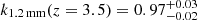$ k_{\mathrm{1.2\,mm}}(z=3.5) = 0.97^{+0.03}_{-0.02} $