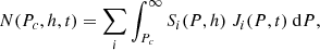 $$ \begin{aligned} N(P_{c},h,t)=\sum _{i}\int _{P_{c}}^{\infty }S_{i}(P,h)\ J_{i}(P,t)\ \mathrm{d}P, \end{aligned} $$