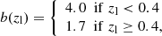 $$ \begin{aligned}&b(z_{\rm l})= {\left\{ \begin{array}{ll} 4.0\,\,\,\mathrm{if}\; z_{\rm l} < 0.4\\ 1.7\,\,\,\mathrm{if}\; z_{\rm l}\ge 0.4, \end{array}\right.} \end{aligned} $$