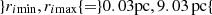 $ \} r_{i\rm min}, r_{i\rm max} \{= \} 0.03\rm pc, 9.03\,\mathrm{pc} \{ $
