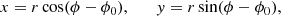 $$ \begin{aligned} x= r \cos (\phi -\phi _0), \qquad y= r \sin ( \phi -\phi _0), \end{aligned} $$