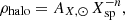 $$ \begin{aligned} \rho _{\rm halo}=A_{X,\odot }\, X_{\rm sp}^{-n} ,\end{aligned} $$