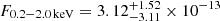 $ F_{\mathrm{0.2-2.0\,keV}} = 3.12_{-3.11}^{+1.52} \times 10^{-13} $