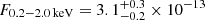 $ F_{\mathrm{0.2-2.0\,keV}} = 3.1_{-0.2}^{+0.3} \times 10^{-13} $