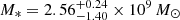 $ M_* = 2.56^{+0.24}_{-1.40}\times 10^9\,M_{\odot} $