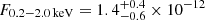 $ F_\mathrm{0.2{-}2.0\,keV} = 1.4_{-0.6}^{+0.4} \times 10^{-12} $