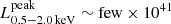 $ L_\mathrm{0.5{-}2.0\,keV}^{\mathrm{peak}}\sim \mathrm{few}\times 10^{41} $