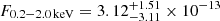 $ F_\mathrm{0.2{-}2.0\,keV} = 3.12_{-3.11}^{+1.51} \times 10^{-13} $