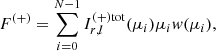 $$ \begin{aligned}&F^{(+)}=\sum ^{N-1}_{i=0} I^{(+)\mathrm{tot}}_{r,l} (\mu _i) \mu _i { w}(\mu _i), \end{aligned} $$