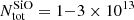 $ N_{\mathrm{tot}}^{\mathrm{SiO}} = 1{-}3 \times 10^{13} $