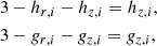 $$ \begin{aligned}&3-h_{r,i}-h_{z,i} = h_{z,i},\nonumber \\&3-g_{r,i}-g_{z,i} = g_{z,i}, \end{aligned} $$