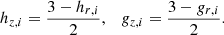 $$ \begin{aligned} h_{z,i} = \frac{3 - h_{r,i}}{2},\quad g_{z,i} = \frac{3 - g_{r,i}}{2}. \end{aligned} $$