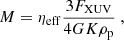 $$ \begin{aligned} {M} = \eta _{\rm eff} \frac{3 F_{\rm XUV}}{4 G K \rho _{\rm p}}~, \end{aligned} $$
