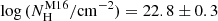 $ \log{(N_{\mathrm{H}}^{\mathrm{M16}}/\mathrm{cm^{-2})}=22.8\pm0.3} $