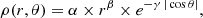 $$ \begin{aligned} \rho (r,\theta )=\alpha \times r^{\beta } \times e^{-\gamma \, |\cos {\theta }|}, \end{aligned} $$