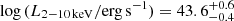 $ \log{(L_{\mathrm{2{-}10\,keV}}/\mathrm{erg\,s^{-1}})}=43.6_{-0.4}^{+0.6} $