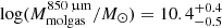 $ \log (M_{\mathrm{molgas}}^{850\,{\upmu}\mathrm{m}}/M_{\odot}) = 10.4_{-0.5}^{+0.4} $
