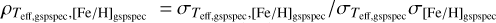 ${\rho _{{T_{{\rm{eff,gspspec }}}},{{[{\rm{Fe}}/{\rm{H}}]}_{{\rm{gspspec }}}}}} = {\sigma _{{T_{{\rm{eff,gspspec }}}},{{[{\rm{Fe}}/{\rm{H}}]}_{{\rm{gspspec}}}}}}/{\sigma _{{T_{{\rm{eff,gspspec }}}}}}{\sigma _{{{[{\rm{Fe}}/{\rm{H}}]}_{{\rm{gspspec}}}}}}$