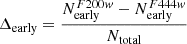 $ \Delta_{\mathrm{early}}= \frac{N_{\mathrm{early}}^{F200w}-N_{\mathrm{early}}^{F444w}}{N_{\mathrm{total}}} $