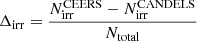 $ \Delta_{\mathrm{irr}}= \frac{N_{\mathrm{irr}}^{\mathrm{CEERS}}-N_{\mathrm{irr}}^{\mathrm{CANDELS}}}{N_{\mathrm{total}}} $