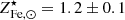 $ Z^{\star}_{\mathrm{Fe},\odot} = 1.2\pm 0.1 $