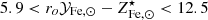 $ 5.9 < r_{o} \mathcal{Y}_{\mathrm{Fe},\odot} - Z^{\star}_{\mathrm{Fe},\odot } < 12.5 $