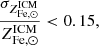 $$ \begin{aligned} {\sigma _{Z^\mathrm{ICM}_{\rm Fe,\odot }} \over Z^\mathrm{ICM}_{\rm Fe,\odot }} < 0.15 , \end{aligned} $$