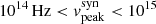 $ 10^{14}\,\mathrm{Hz} < v_{\mathrm{peak}}^{\mathrm{syn}} < 10^{15} $