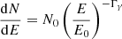 $$ \begin{aligned} \frac{\mathrm{d} N}{\mathrm{d} E}=N_{0}\left(\frac{E}{E_{0}}\right)^{-\Gamma _{\gamma }} \end{aligned} $$
