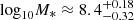 $ \mathrm{log}_{10}M_*\approx 8.4_{-0.32}^{+0.18} $