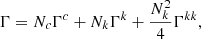 $$ \begin{aligned} \Gamma = N_c\Gamma ^{c} + N_k\Gamma ^{k} + \frac{N_k^2}{4} \Gamma ^{kk}, \end{aligned} $$