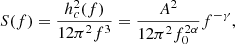$$ \begin{aligned} S(f)=\frac{h_c^2(f)}{12\pi ^2 f^3}=\frac{A^2}{12\pi ^2f_0^{2\alpha }}f^{-\gamma }, \end{aligned} $$