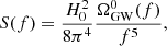 $$ \begin{aligned} S(f)=\frac{H_0^2}{8\pi ^4}\frac{\Omega _{\rm GW}^0(f)}{f^5}, \end{aligned} $$