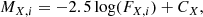 $$ \begin{aligned} M_{X,i}= -2.5 \log (F_{X,i}) + C_{X}, \end{aligned} $$
