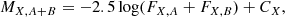 $$ \begin{aligned} M_{X,A+B}= -2.5 \log (F_{X,A} + F_{X,B}) + C_X, \end{aligned} $$