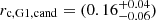 $ r_{\mathrm{c, G1, cand}}=(0.16_{-0.06}^{+0.04}) $