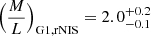 $ \Big(\frac{M}{L}\Big)_{\mathrm{G1,rNIS}}=2.0^{+0.2}_{-0.1} $